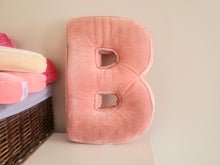 Load image into Gallery viewer, Velvet Letter Pillow (Wide), Kids Alphabet Letter Decor, Nursery Monogram Pillow, Letter Cushion, Child Gift, Teen Gift, Kids Room Decor