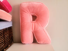 Load image into Gallery viewer, Velvet Letter Pillow (Wide), Kids Alphabet Letter Decor, Nursery Monogram Pillow, Letter Cushion, Child Gift, Teen Gift, Kids Room Decor