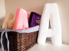 Load image into Gallery viewer, Velvet Letter Pillow, Alphabet Letter 14", Nursery Monogram Pillow, Letter Cushion, Child Gift, Teen Gift, Kids Room Decor