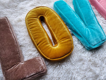 Load image into Gallery viewer, Velvet Letter Pillow, Kids Alphabet Letter Decor, Nursery Monogram Pillow, Letter Cushion, Child Gift, Teen Gift, Kids Room Decor