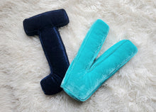 Load image into Gallery viewer, Velvet Letter Pillow, Kids Alphabet Letter Decor, Nursery Monogram Pillow, Letter Cushion, Child Gift, Teen Gift, Kids Room Decor
