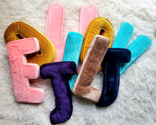 Load image into Gallery viewer, Velvet Letter Pillow, Kids Alphabet Letter Decor, Nursery Monogram Pillow, Letter Cushion, Child Gift, Teen Gift, Kids Room Decor