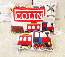 Load image into Gallery viewer, Train Decorative Kids Pillow, Train Sleep Toddler Name Pillow, PERSONALIZED Toddler Sleep Pillow, Boys Room Decor