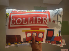Load image into Gallery viewer, Train Decorative Kids Pillow, Train Sleep Toddler Name Pillow, PERSONALIZED Toddler Sleep Pillow, Boys Room Decor