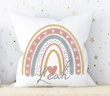 Load image into Gallery viewer, Personalized Rainbow Name Pillow, Nursery Decor, Kids Room Decor, Rainbow Decor, Pillow Cover + Insert 16x16