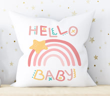 Load image into Gallery viewer, Personalized Rainbow Name Pillow, Nursery Decor, Kids Room Decor, Rainbow Decor, Pillow Cover + Insert 16x16