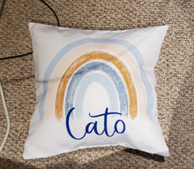 Load image into Gallery viewer, Personalized Rainbow Name Pillow, Nursery Decor, Kids Room Decor, Rainbow Decor, Pillow Cover + Insert 16x16
