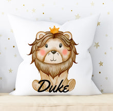 Load image into Gallery viewer, Personalized Lion Nursery Pillow, Nursery Decor,  Neutral Baby Room Decor,  Jungle Animal Decor