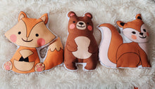 Load image into Gallery viewer, Woodland Animal Set of Decorative Pillows, Plush Animal Toy, Kids Room Decor, Woodland Nursery Decor, Woodland Animal Pillows