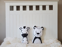 Load image into Gallery viewer, Monochrome Animal Pillow,  Black White Nursery Decor, Gender Neutral Baby Gift