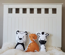 Load image into Gallery viewer, Monochrome Animal Pillow,  Black White Nursery Decor, Gender Neutral Baby Gift