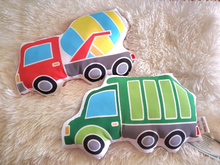 Load image into Gallery viewer, Recycling Truck Pillow, Blue Garbage Truck Pilllow, Boys Decorative Pillow, Kids Room Decor, Boys Room Decor