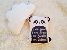 Load image into Gallery viewer, Personalized Affirmation Kids Panda Pillow, Affirmation Lids Gift, Gift For Toddler Girl, Gift For Toddler Boy, Gender Neutral Kids Gift