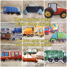 Load image into Gallery viewer, Recycling Truck Pillow, Blue Garbage Truck Pilllow, Boys Decorative Pillow, Kids Room Decor, Boys Room Decor