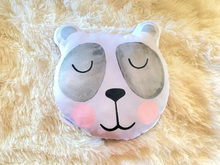 Load image into Gallery viewer, Sleepy Panda Nursery Pillow, Forest Animal Nursery Decor, Panda Animal Pillow, Gender Neutral Kids Room Decorative Pillow