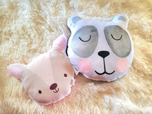 Load image into Gallery viewer, Sleepy Panda Nursery Pillow, Forest Animal Nursery Decor, Panda Animal Pillow, Gender Neutral Kids Room Decorative Pillow
