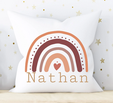 Load image into Gallery viewer, Personalized Boho Rainbow Pillow, Gender Neutral Nursery Decor, Includes Pillow Cover and Insert 16x16 Your Child's Name Cushion