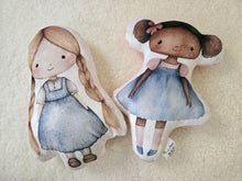 Load image into Gallery viewer, Plush Soft Doll, Girl Nursery Decorative Pillow, Little Girl Throw Pillow, Black Plush Doll, Fabric Doll,