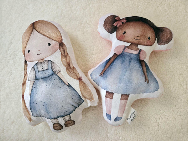 Plush Soft Doll, Girl Nursery Decorative Pillow, Little Girl Throw Pillow, Black Plush Doll, Fabric Doll,