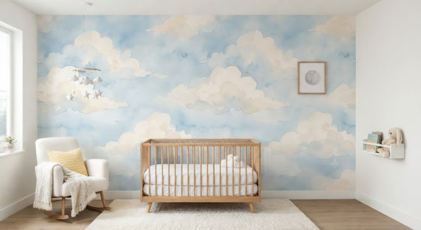 Pastel Cloud Wall Mural Nursery Girl | Pink Lavender Watercolor Sky | Peel and Stick Removable Wallpaper | Baby Girl Room Décor | Whimsical Dream Nursery Accent Wall - RB & Co. Pillows
