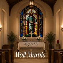 Load image into Gallery viewer, Stained Glass Jesus Wall Mural | Large Christian Removable Church Home Decor - RB &amp; Co. Pillows