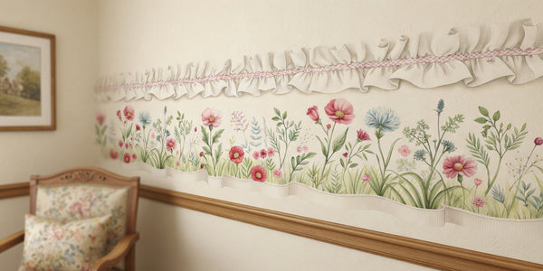 Vintage Floral Wall Border | Farmhouse Kitchen Reminiscence Decal | Memory Care & Senior Living Hallway Mural | Dementia-Friendly Decor for Dining & Activity Spaces, Senior Resident Room