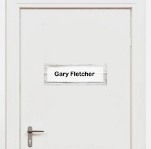 Load image into Gallery viewer, Fabric Door Nameplate Decal for Senior Homes &amp; Assisted Living, Personalized Removable Room Sign, Large Print, Repositionable Door Label, Soft Matte