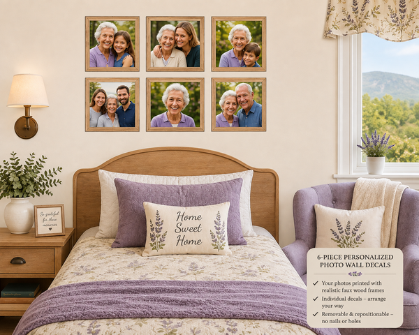 Personalized Family Photo Wall Decals for Seniors, Faux Framed Pictures, Removable Resident Room Decor, Nursing Home & Memory Care Gift - RB & Co. Pillows