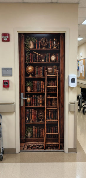 Beadboard Botanical Door Wrap, Senior Exit Diversion, Shelf Camouflage Decal, Memory Care Dementia Friendly