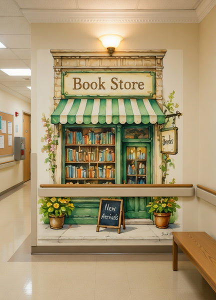 Book Store Wall Mural | Dementia Alzheimer's Friendly,  Memory Care Reminiscence Decor | Vintage Bookshop