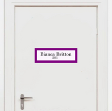 Load image into Gallery viewer, Fabric Door Nameplate Decal for Senior Homes &amp; Assisted Living, Personalized Removable Room Sign, Large Print, Repositionable Door Label, Soft Matte