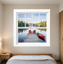 Load image into Gallery viewer, Faux Window Wall Decal for Memory Care — Dock Waterfront Scene, Therapeutic Nature View, LTC Hallway Décor