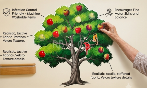 Interactive Sensory Tree Wall Decal for Senior Care & Dementia Activity Stations - Senior Engagement Wall, Interactive Tree Decal & Fabric Accessory Kit - RB & Co. Pillows