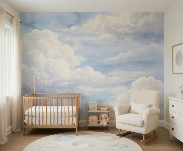 Pastel Cloud Wall Mural Nursery Girl | Pink Lavender Watercolor Sky | Peel and Stick Removable Wallpaper | Baby Girl Room Décor | Whimsical Dream Nursery Accent Wall - RB & Co. Pillows
