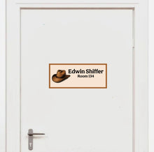 Load image into Gallery viewer, Fabric Door Nameplate Decal for Senior Homes &amp; Assisted Living, Personalized Removable Room Sign, Large Print, Repositionable Door Label, Soft Matte