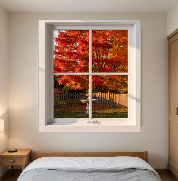Faux Window Wall Decal for Memory Care — Dock Waterfront Scene, Therapeutic Nature View, LTC Hallway Décor