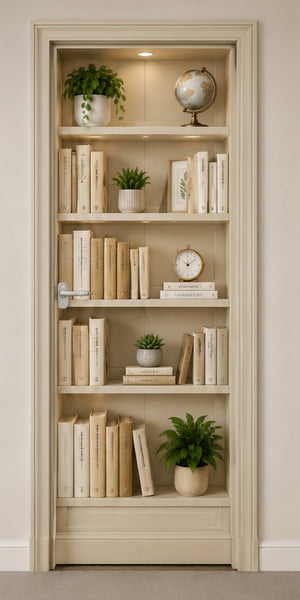 Beige Bookshelf Door Wrap, Bookcase Vinyl Decal, Memory Care Dementia Friendly, Door Camouflage Wrap | Memory Care Door Decal | LTC Senior Dementia Wandering Redirect - RB & Co. Pillows