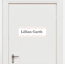 Load image into Gallery viewer, Fabric Door Nameplate Decal for Senior Homes &amp; Assisted Living, Personalized Removable Room Sign, Large Print, Repositionable Door Label, Soft Matte