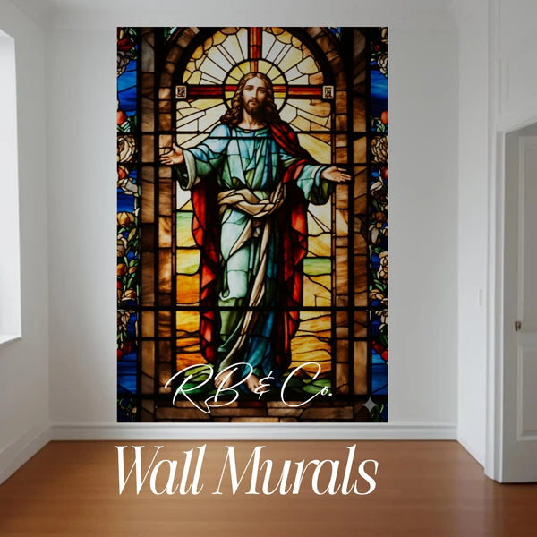 Stained Glass Jesus Wall Mural | Large Christian Removable Church Home Decor - RB & Co. Pillows