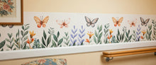 Load image into Gallery viewer, Butterfly Garden Wall Border | Watercolor Floral Nursery Decal | Kids Bedroom Wallpaper Border | Peel &amp; Stick Removable