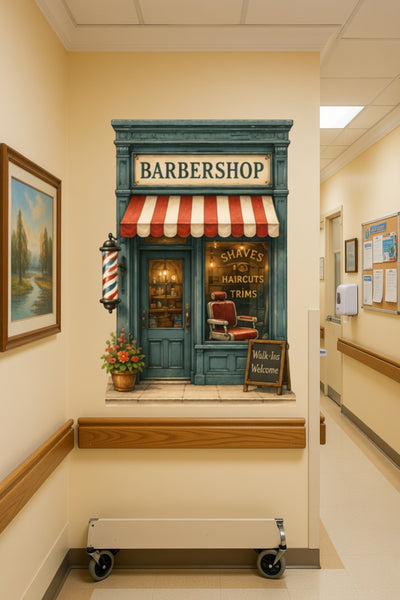 Barbershop Wall Mural | Dementia Alzheimer's Decor| Memory Care Reminiscence Decor | Senior Living Storefront Decal