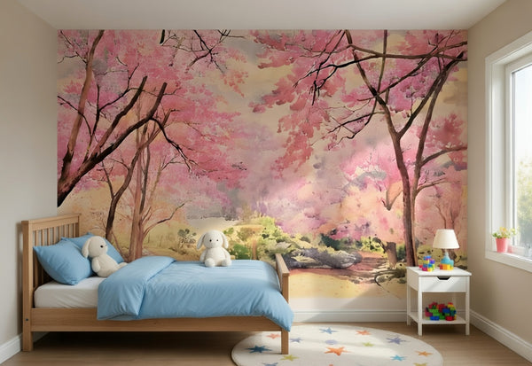 Cherry Blossom Wall Mural Panels | Peel and Stick | Blush Pink Tree Mural | Bedroom Feature Wall | Removable Wallpaper | Canadian Made