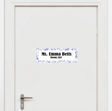 Load image into Gallery viewer, Fabric Door Nameplate Decal for Senior Homes &amp; Assisted Living, Personalized Removable Room Sign, Large Print, Repositionable Door Label, Soft Matte