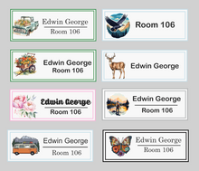 Load image into Gallery viewer, Door Sign Nameplate Decal for Senior Homes &amp; Assisted Living, Personalized Removable Room Sign, Large Print, Repositionable Door Label, Soft Matte