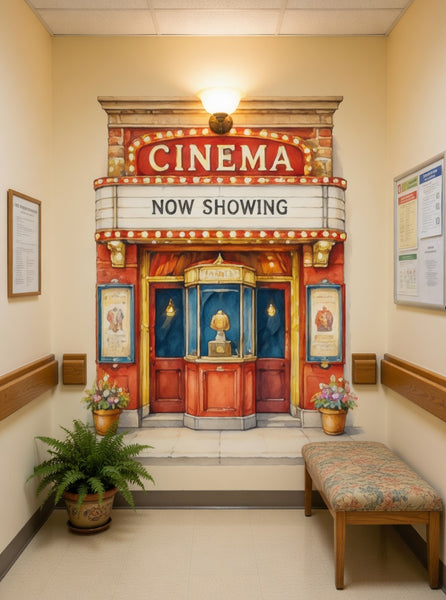 Cinema Movie Theater Wall Mural | Dementia Alzheimer's Friendly Decor | Memory Care Reminiscence Therapy - RB & Co. Pillows