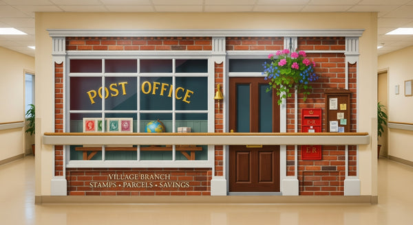 Post Office Hallway Mural, Senior Reminiscence Therapy Wall Wrap, Memory Care & LTC Décor, 6×8 ft or 8×10 ft