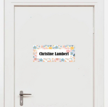 Load image into Gallery viewer, Fabric Door Nameplate Decal for Senior Homes &amp; Assisted Living, Personalized Removable Room Sign, Large Print, Repositionable Door Label, Soft Matte