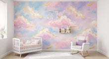 Load image into Gallery viewer, Pastel Cloud Wall Mural Nursery Girl | Pink Lavender Watercolor Sky | Peel and Stick Removable Wallpaper | Baby Girl Room Décor | Whimsical Dream Nursery Accent Wall - RB &amp; Co. Pillows