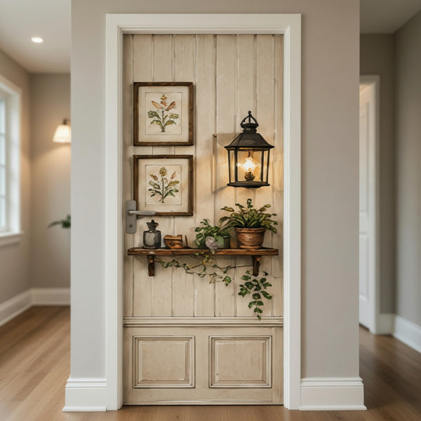 Beadboard Botanical Door Wrap, Senior Exit Diversion, Shelf Camouflage Decal, Memory Care Dementia Friendly