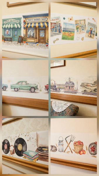 Classic Car Wall Border | 1950s Vintage Auto Reminiscence Decal | Memory Care & Senior Living Hallway Mural | Dementia-Friendly Decor for Men's Activity Spaces